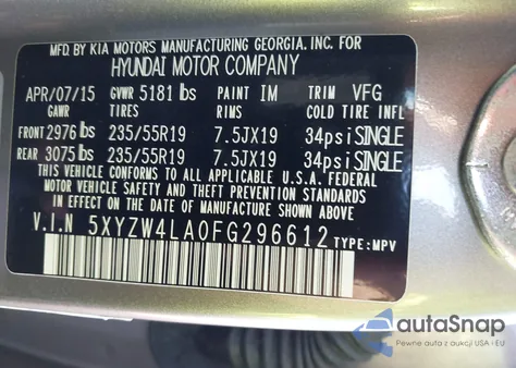 2015 Hyundai Santa Fe Sport 2.0L Turbo из США, поврежденный, VIN 5XYZW4LA0FG296612